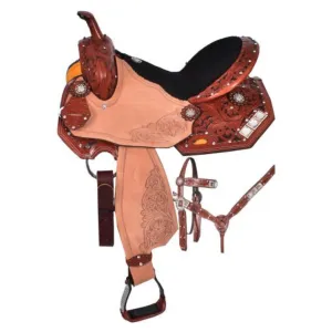 14", 15" DOUBLE T BARREL SADDLE SET WITH FLORAL TOOLING