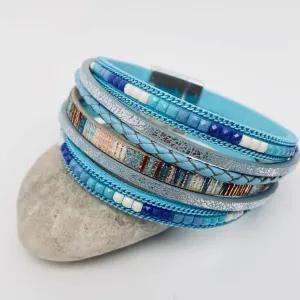 Blue Boho Magnetic Buckle Leather Bracelet