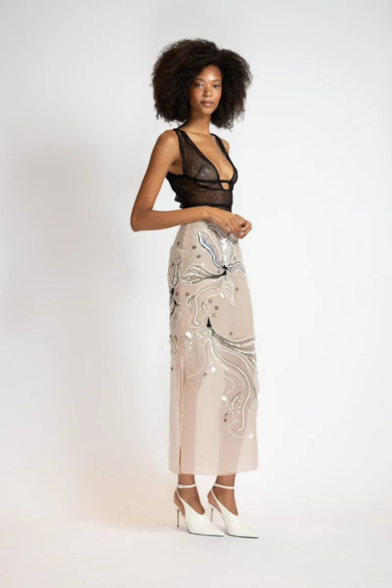 Blush Organza Embroidered Skirt