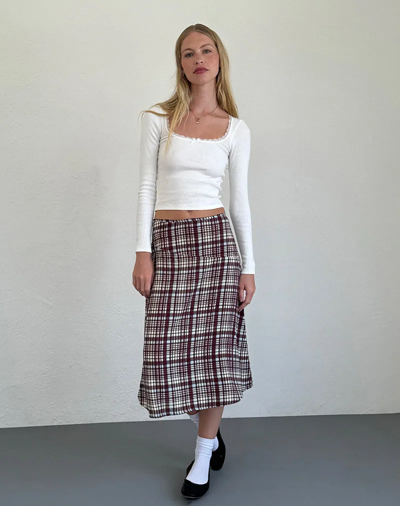 Stylish Multi-Check Brown Midi Skirt for Effortless Elegance