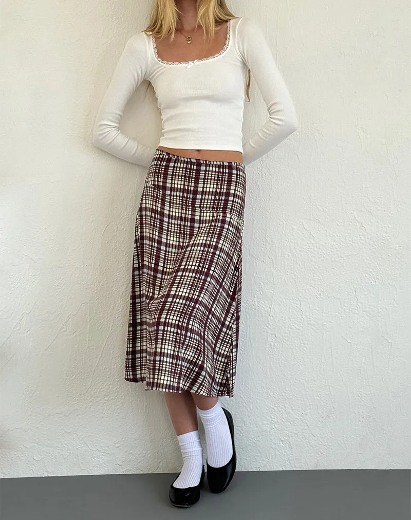 Stylish Multi-Check Brown Midi Skirt for Effortless Elegance