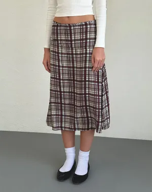Stylish Multi-Check Brown Midi Skirt for Effortless Elegance
