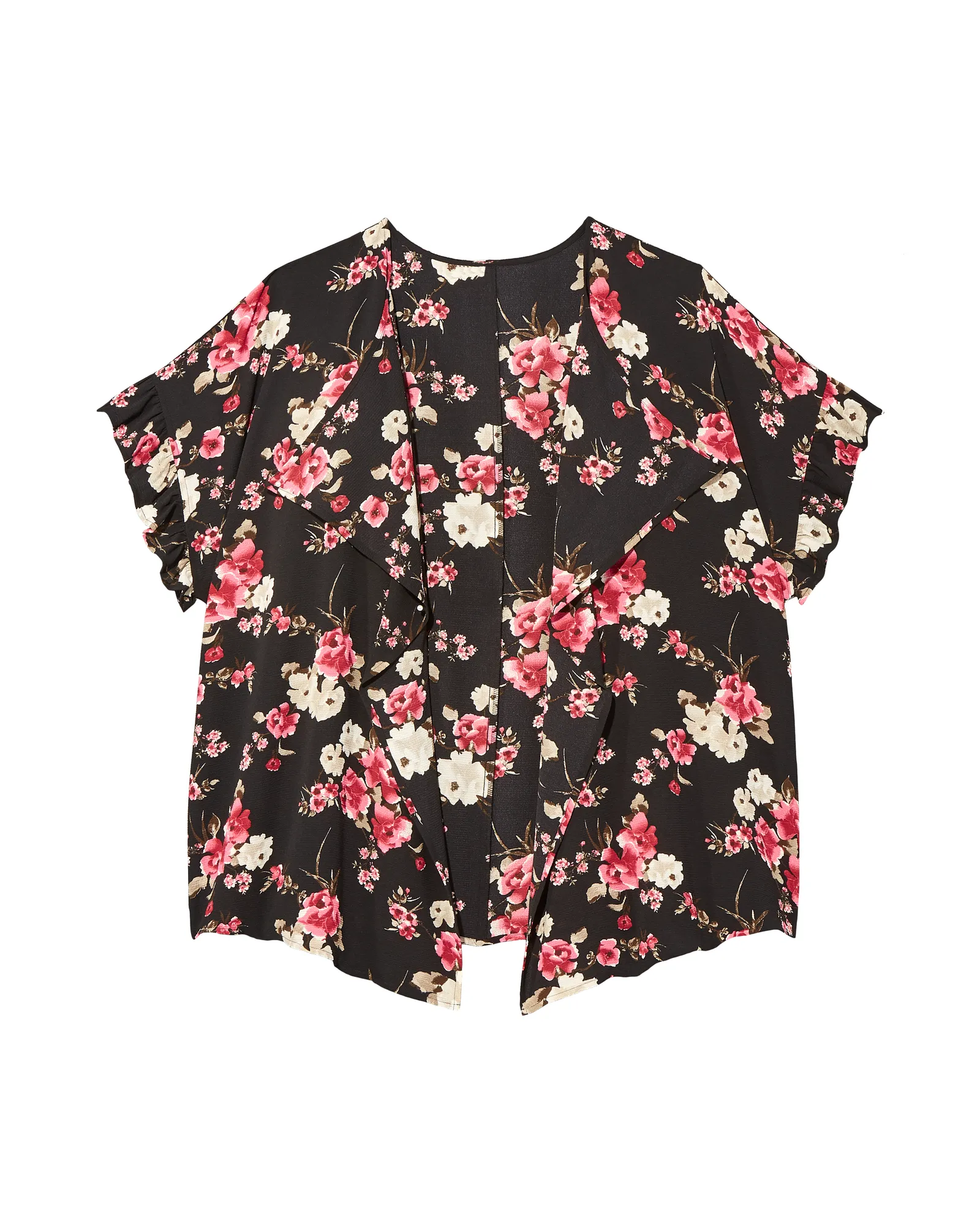 Carin Short Ruffle Sleeve Kimono | Black / Red