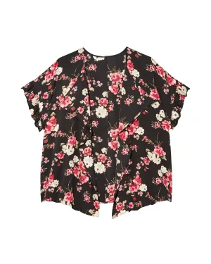Carin Short Ruffle Sleeve Kimono | Black / Red