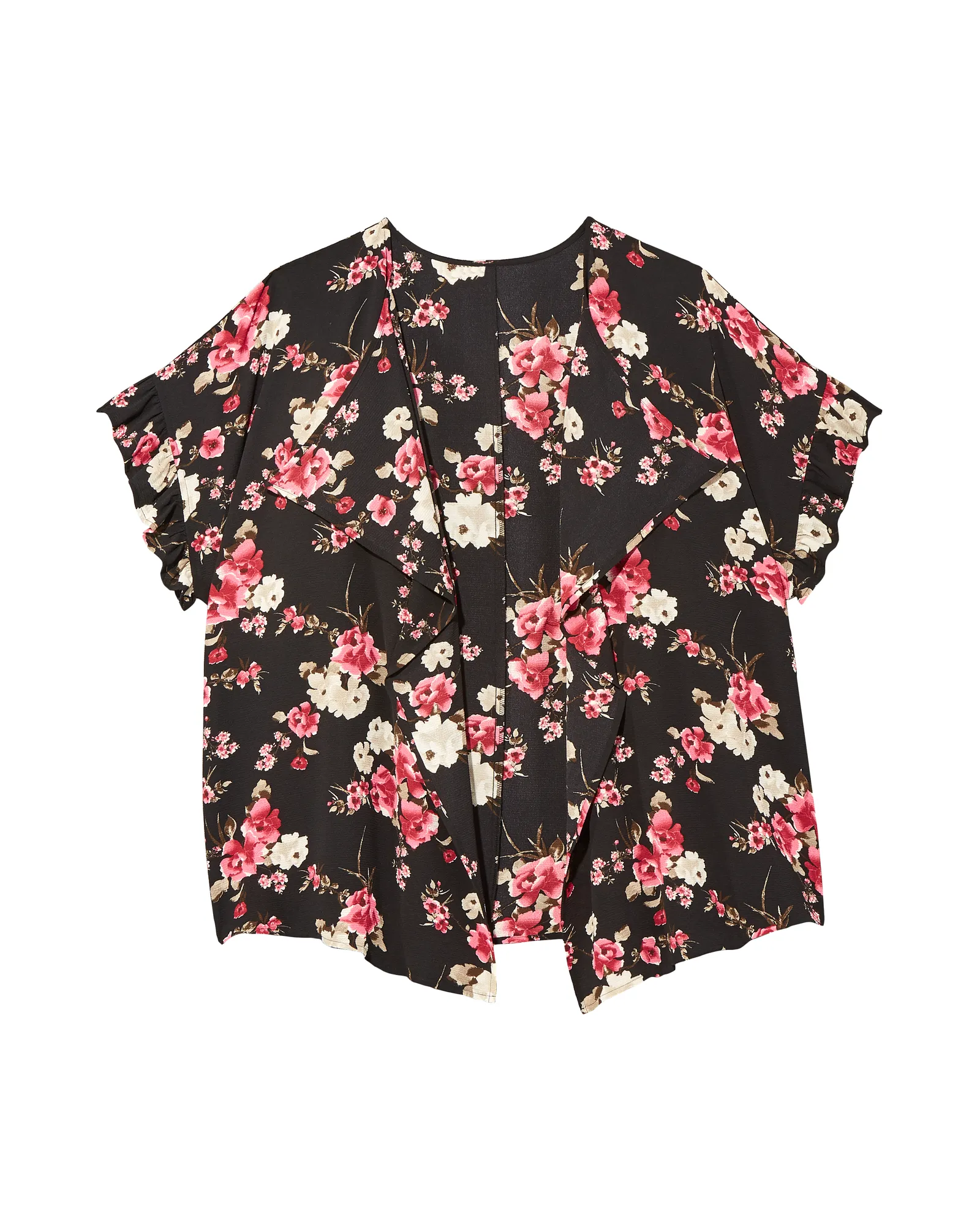 Carin Short Ruffle Sleeve Kimono | Black / Red