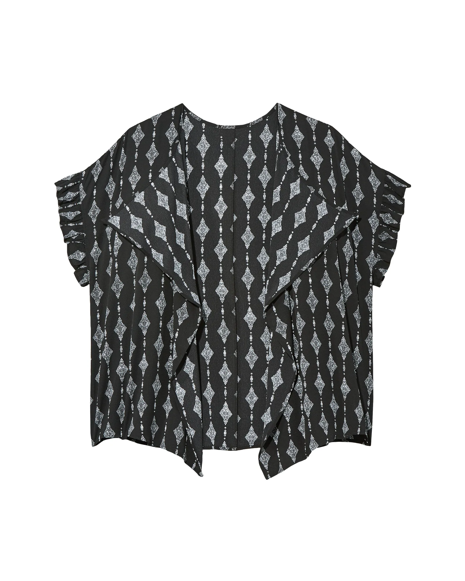 Carin Short Ruffle Sleeve Kimono | Black / White