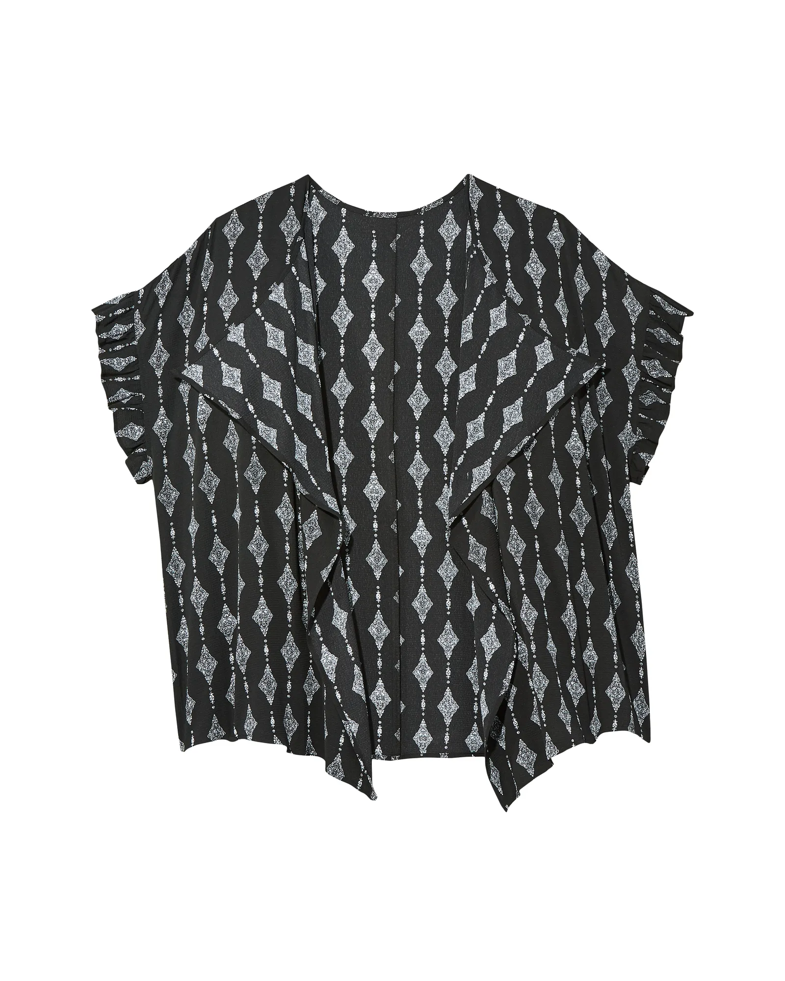 Carin Short Ruffle Sleeve Kimono | Black / White
