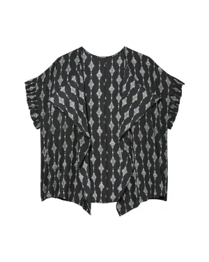 Carin Short Ruffle Sleeve Kimono | Black / White
