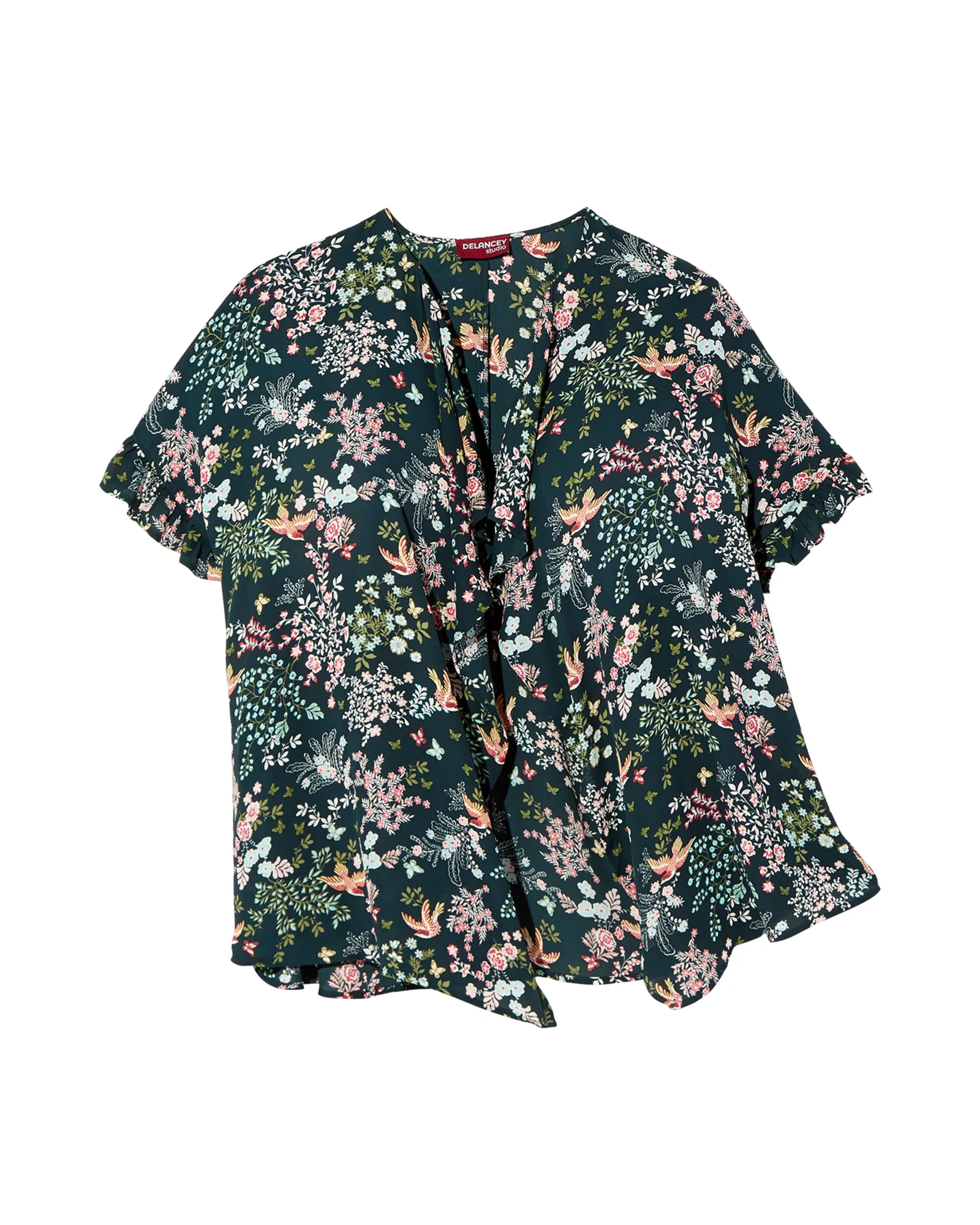Carin Short Ruffle Sleeve Kimono | Navy / Pink