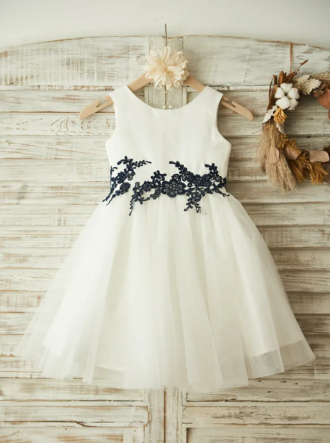 Classic Flower Girl Dress,Tulle Flower Girl Dress with Appliques,FD00085