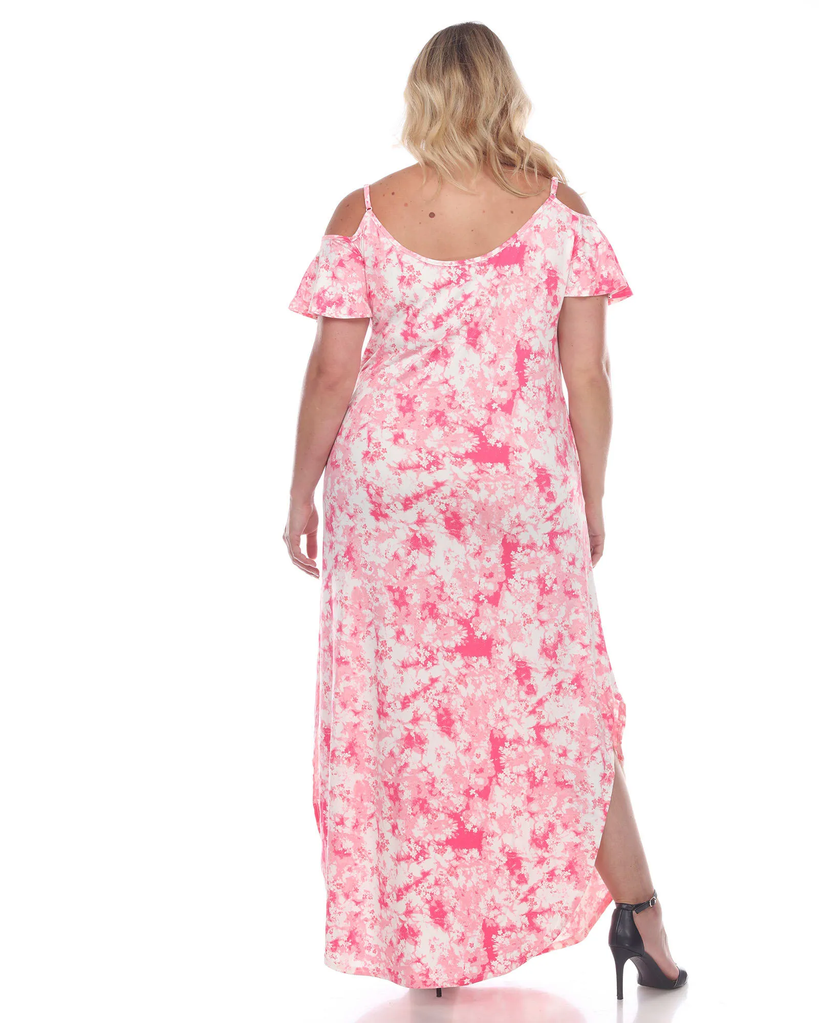 Cold Shoulder Tie-Dye Maxi Dress | Fuchsia/White