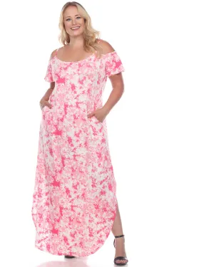 Cold Shoulder Tie-Dye Maxi Dress | Fuchsia/White
