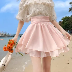 Cropped A-Line High-Waisted Pleated Midi Skirt Vitality Fluffy Skirt