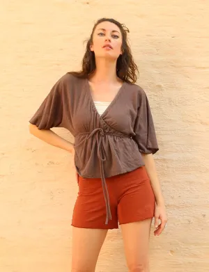 Drawstring Wrap Kimono Simplicity Cropped Shirt