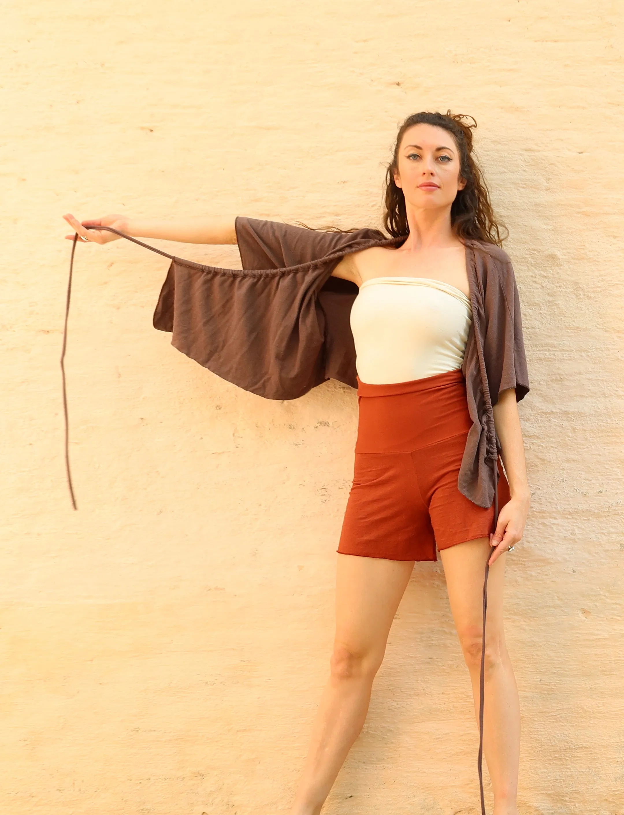 Drawstring Wrap Kimono Simplicity Cropped Shirt