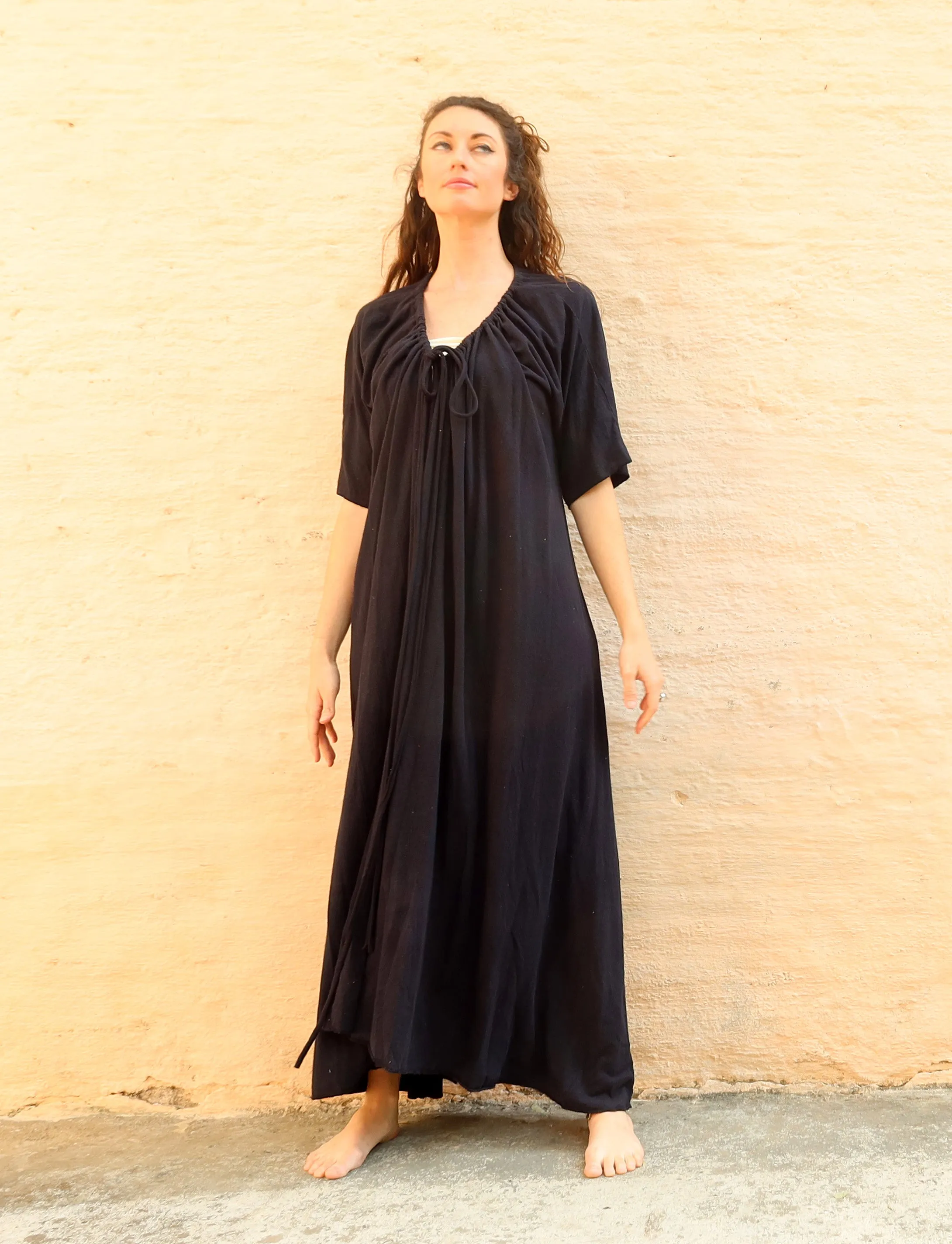 Drawstring Wrap Kimono Simplicity Long Dress