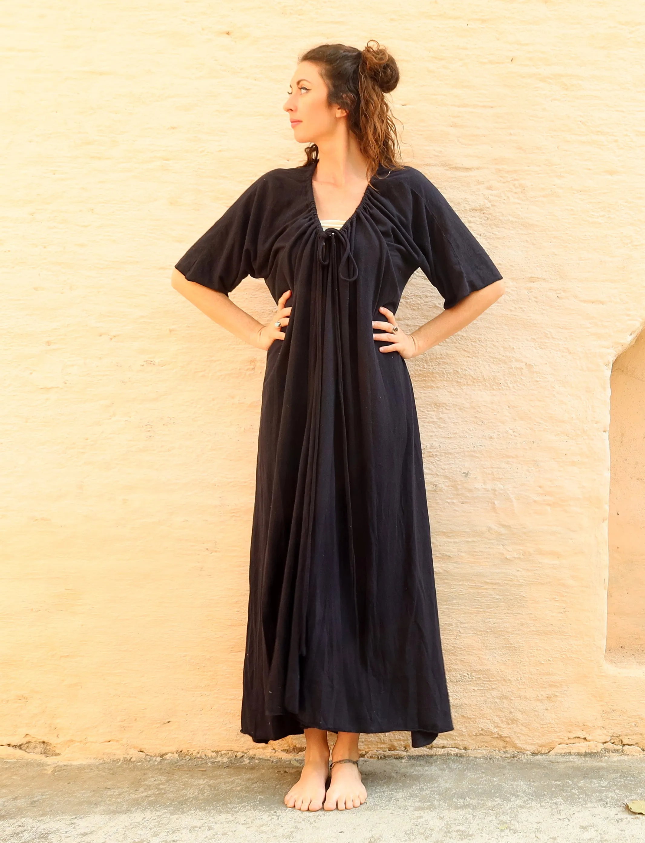 Drawstring Wrap Kimono Simplicity Long Dress