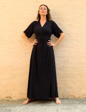 Drawstring Wrap Kimono Simplicity Long Dress