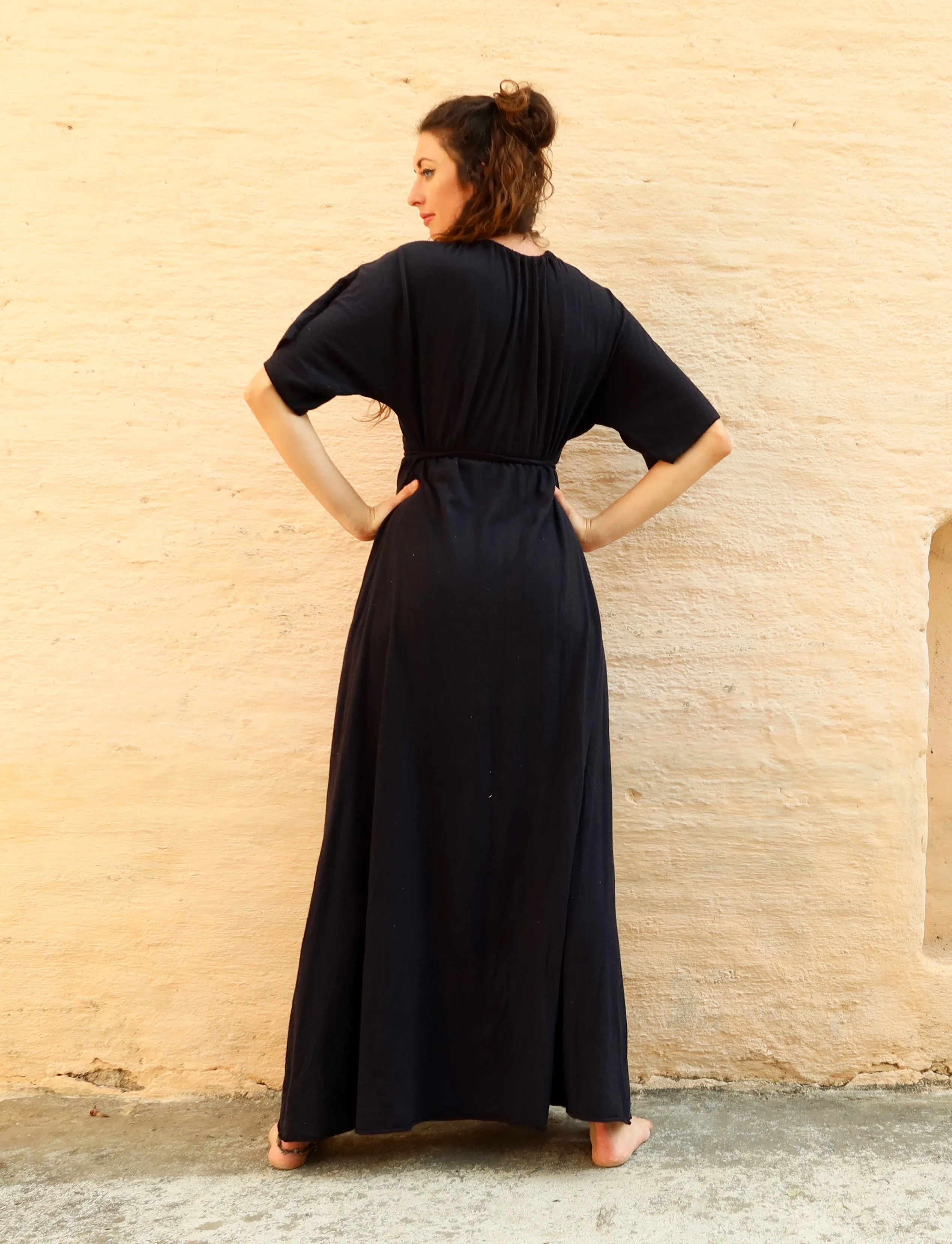 Drawstring Wrap Kimono Simplicity Long Dress
