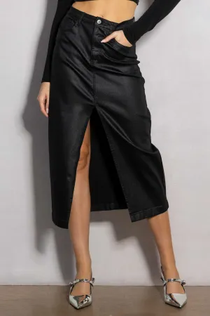Front Slit Midi Coated Skirt