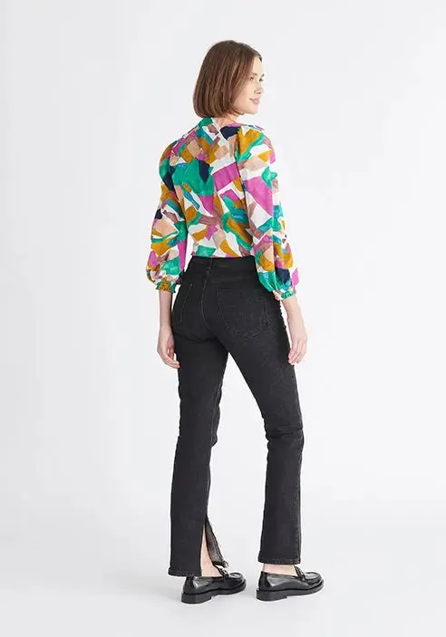 Geometrical Print Wrap Blouse