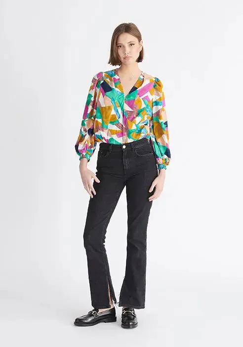 Geometrical Print Wrap Blouse