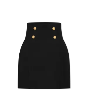 High Waisted 4 Button Wool Mini Skirt