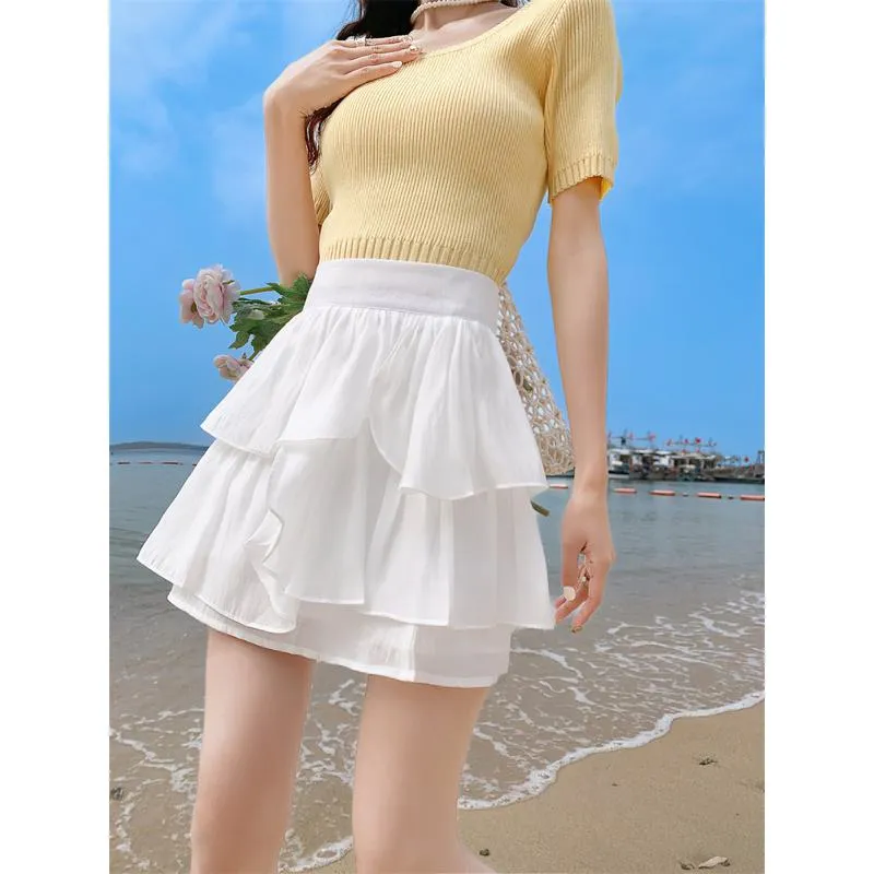 High-Waisted Ruffle Trim Petite Fluffy Skirt