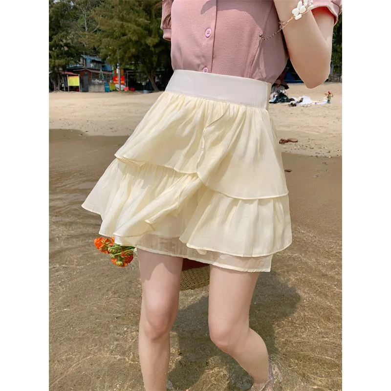 High-Waisted Ruffle Trim Petite Fluffy Skirt