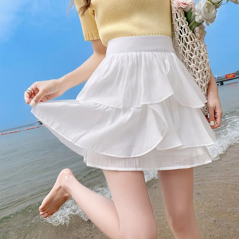 High-Waisted Ruffle Trim Petite Fluffy Skirt