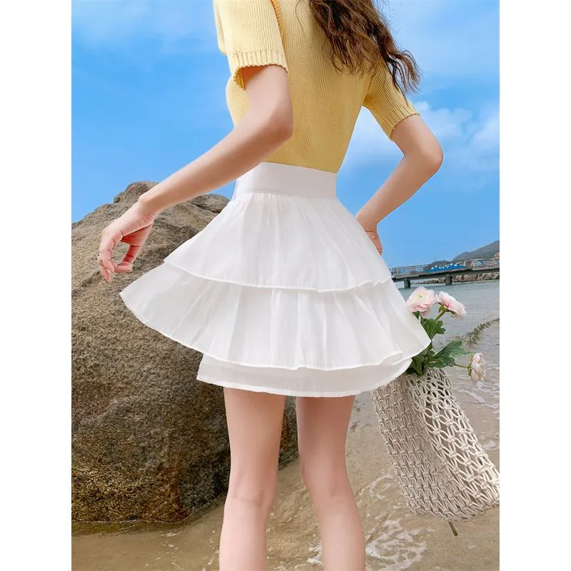 High-Waisted Ruffle Trim Petite Fluffy Skirt