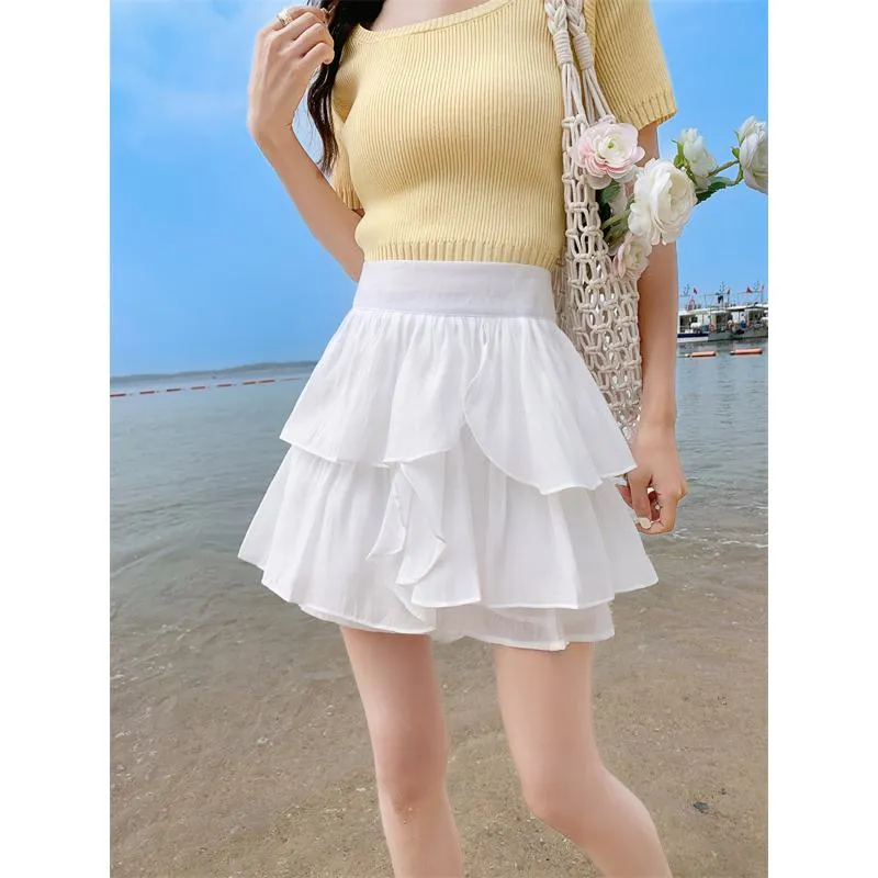 High-Waisted Ruffle Trim Petite Fluffy Skirt