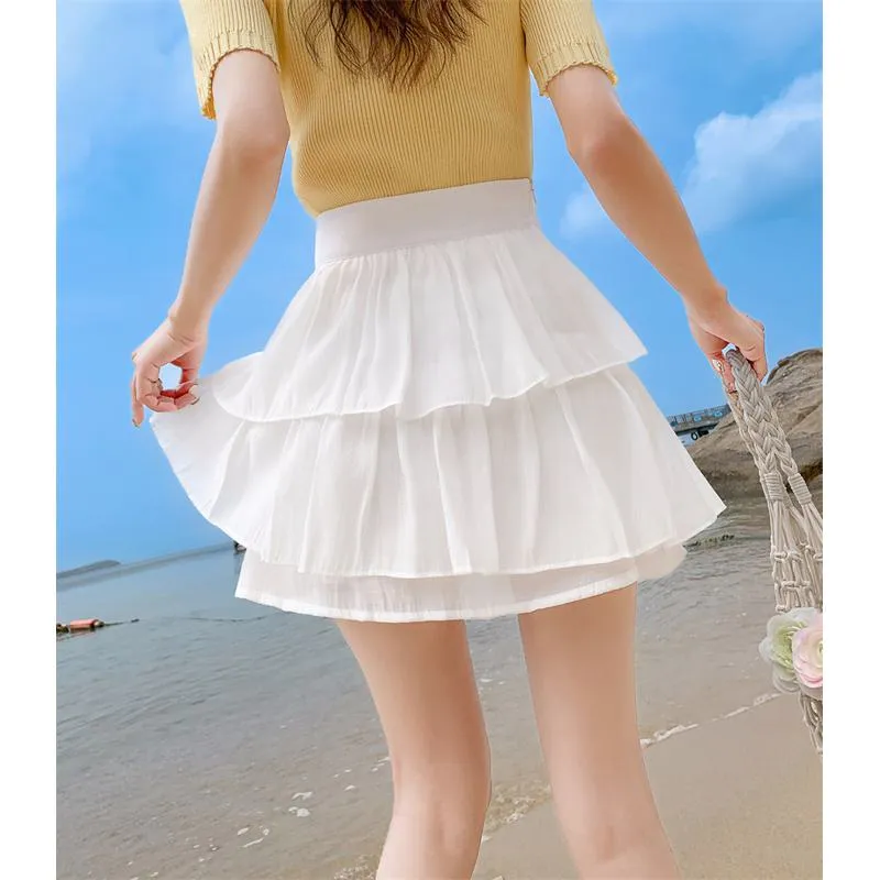 High-Waisted Ruffle Trim Petite Fluffy Skirt