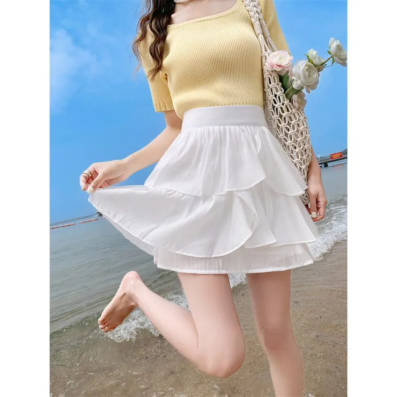 High-Waisted Ruffle Trim Petite Fluffy Skirt