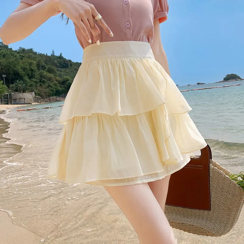 High-Waisted Ruffle Trim Petite Fluffy Skirt
