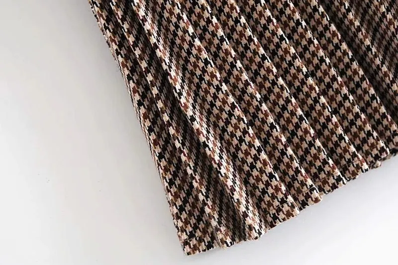 HOUNDSTOOTH PLEATED MINI SKIRT
