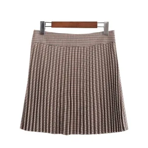HOUNDSTOOTH PLEATED MINI SKIRT