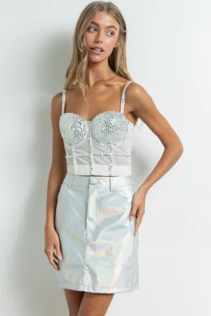 Iridescent Vegan Leather Mini Skirt