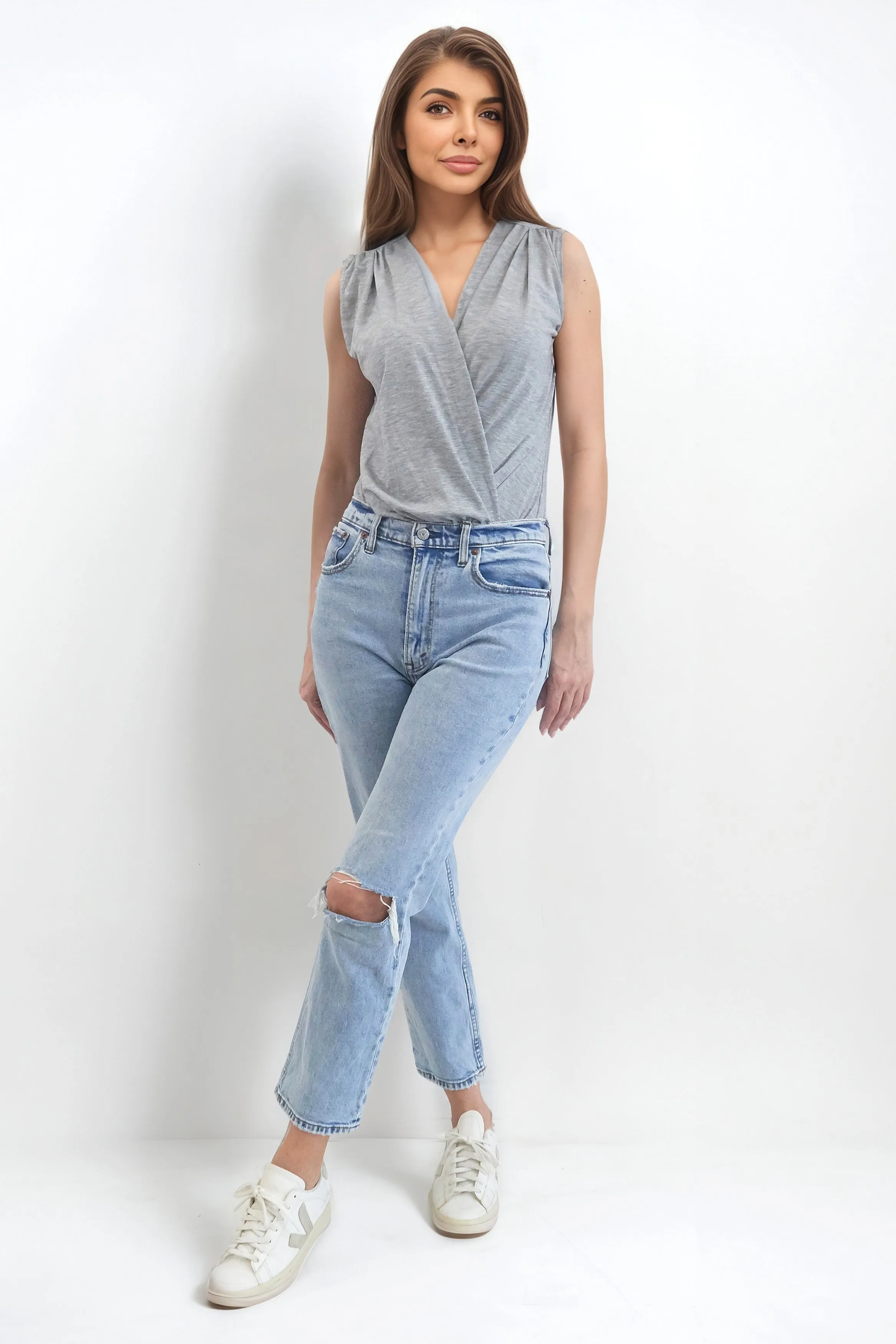 JADE SLEEVELESS WRAP STYLE GREY JERSEY BODY