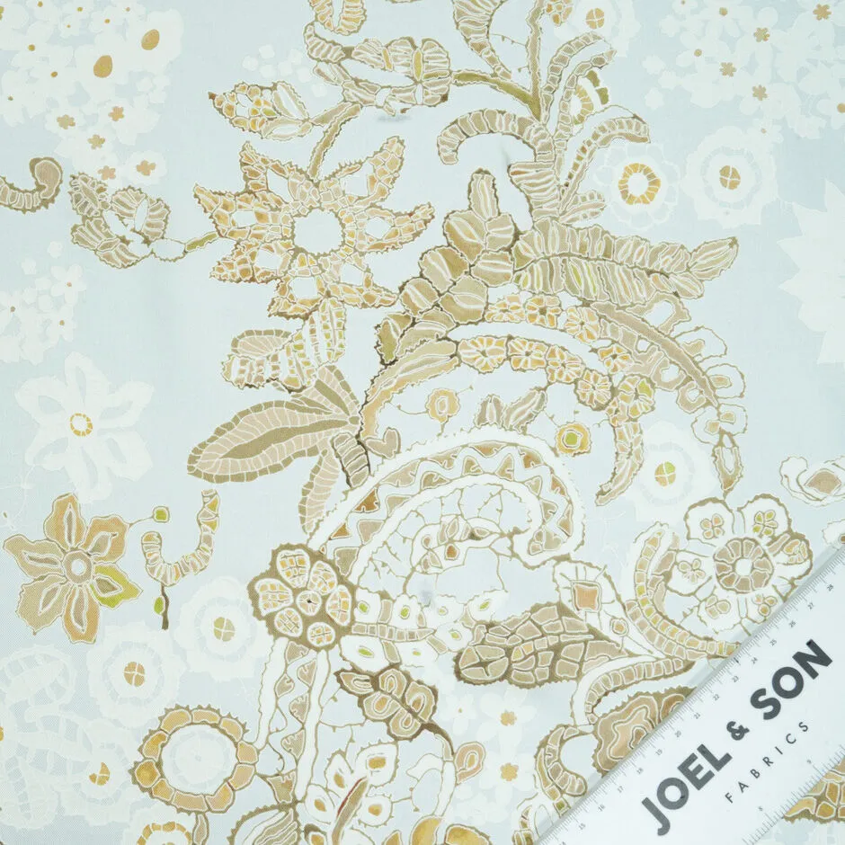 Khaki Floral Vision Printed Baby Blue Pure Silk Twill