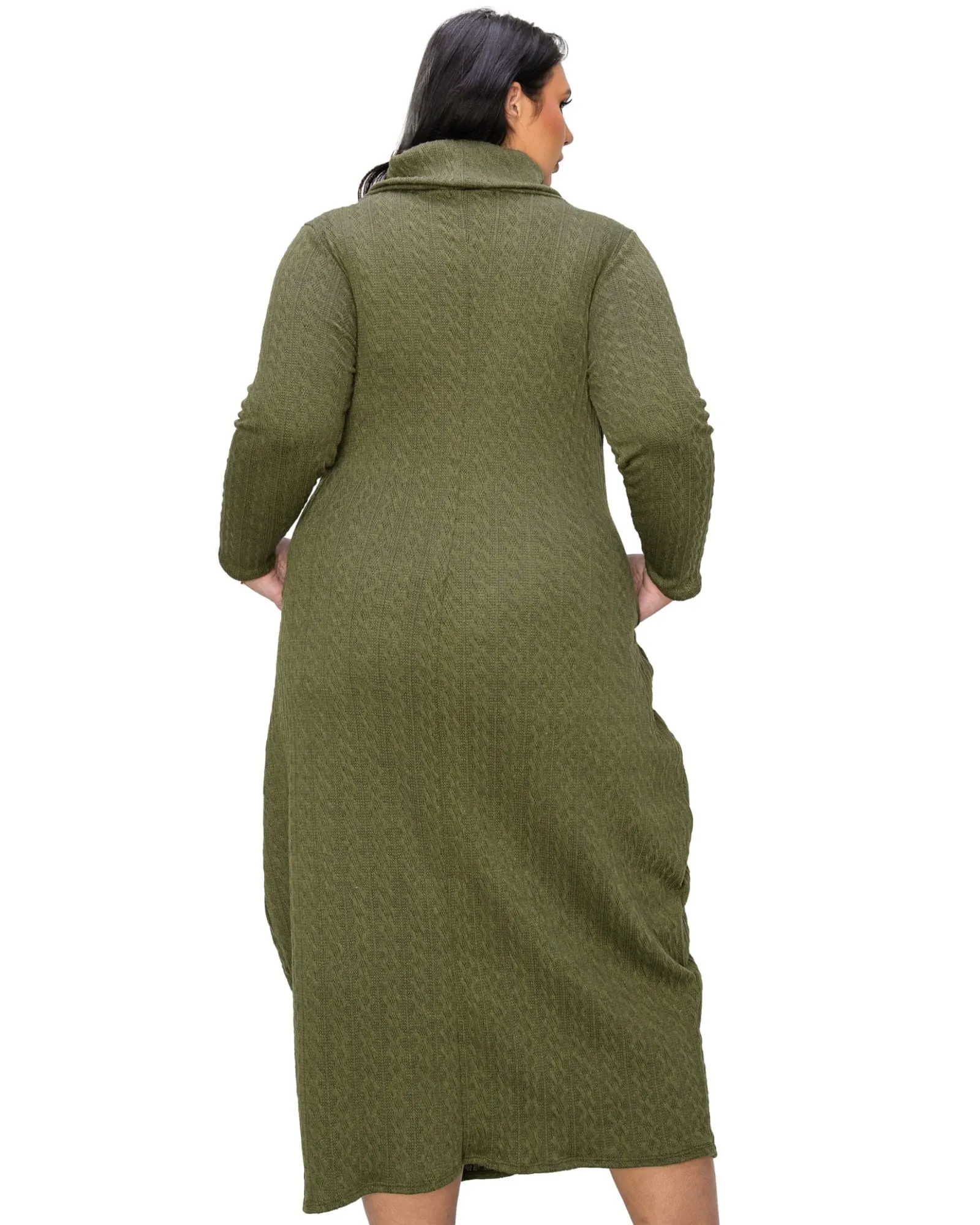 Lana Cowl Turtle Neck Pocket Sweater Dress | Olive