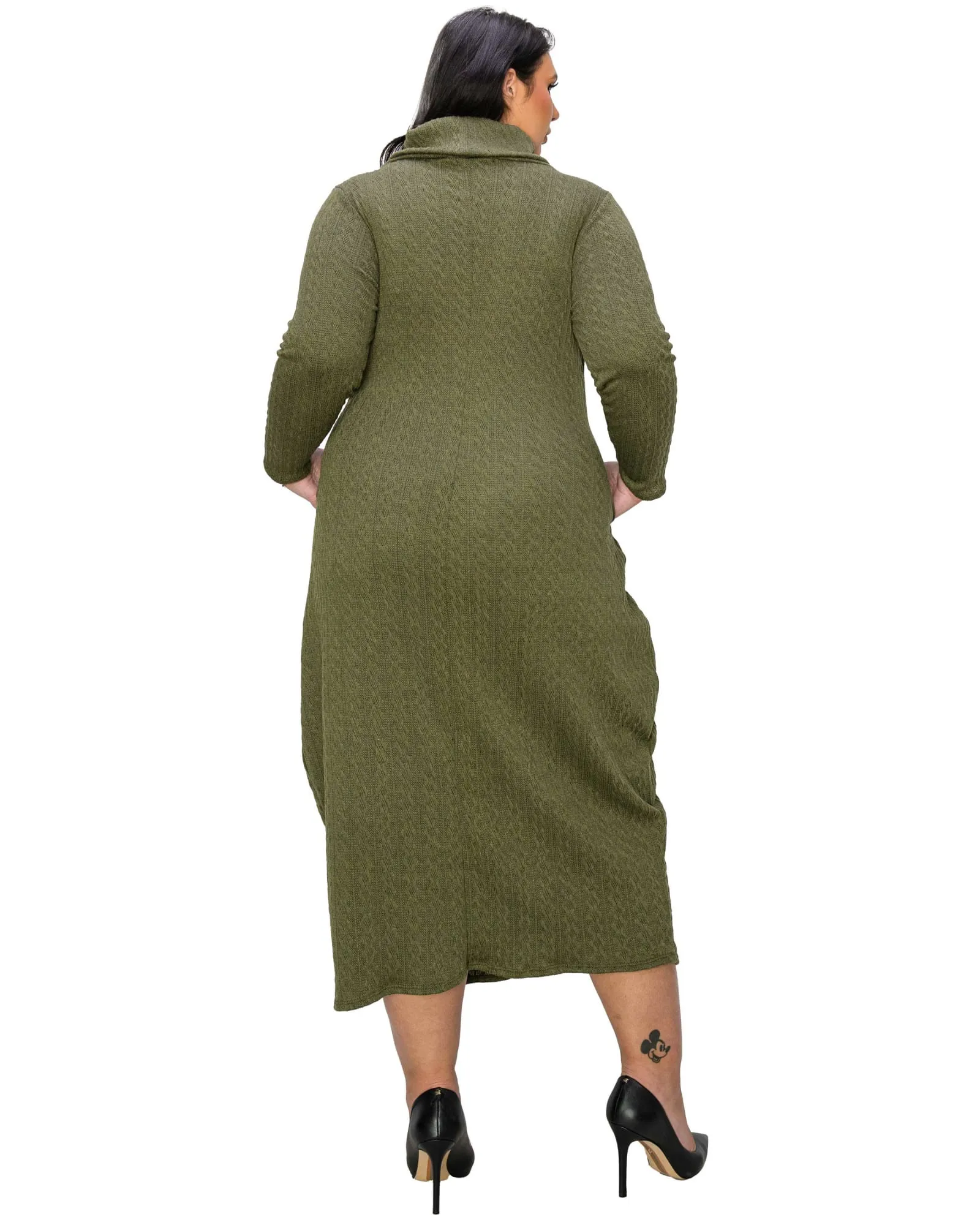 Lana Cowl Turtle Neck Pocket Sweater Dress | Olive