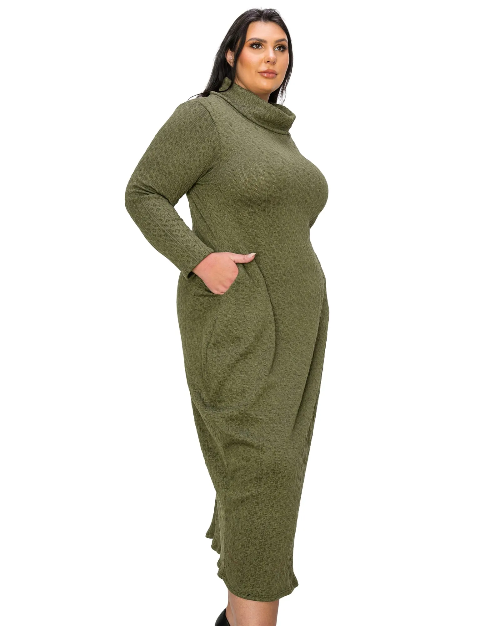 Lana Cowl Turtle Neck Pocket Sweater Dress | Olive