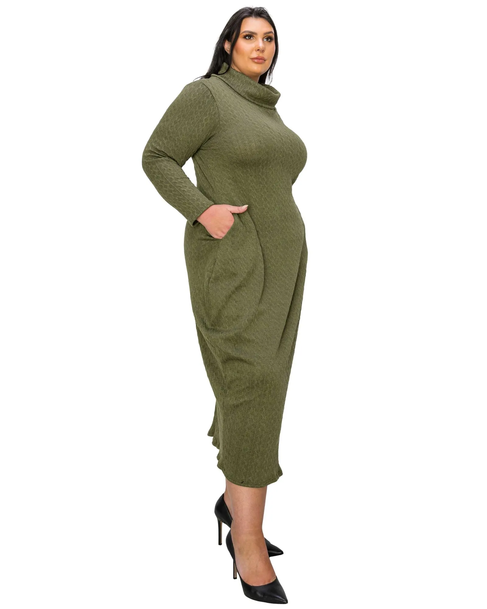 Lana Cowl Turtle Neck Pocket Sweater Dress | Olive
