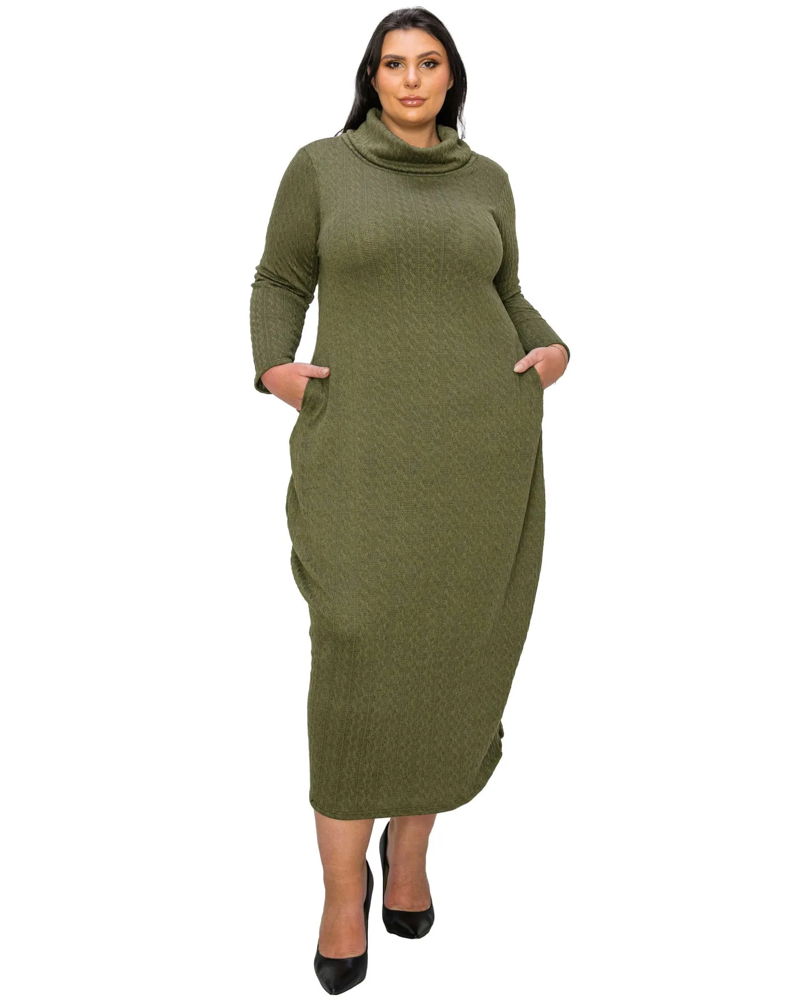 Lana Cowl Turtle Neck Pocket Sweater Dress | Olive