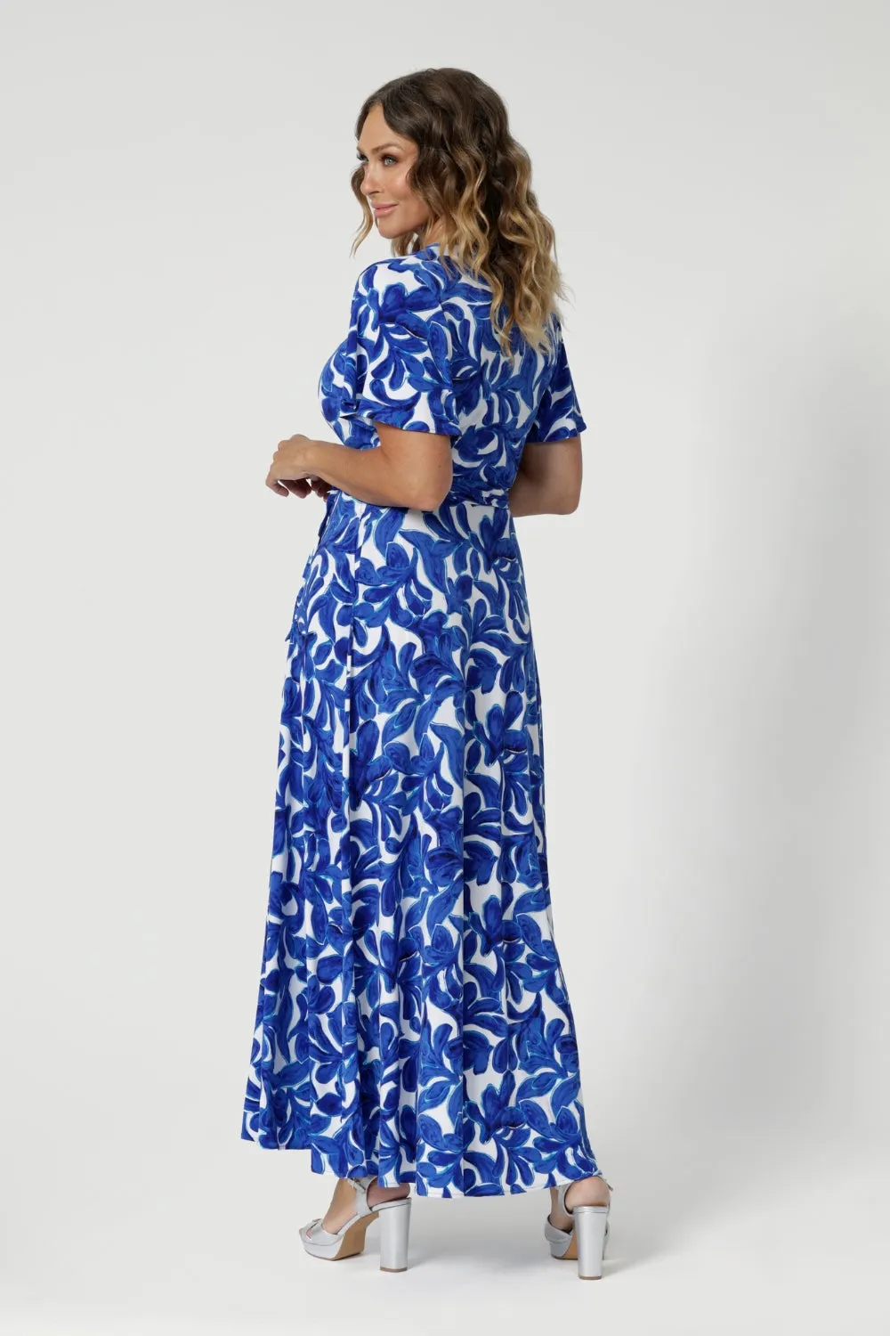 Maggie Maxi Dress in Cobalt Leaf