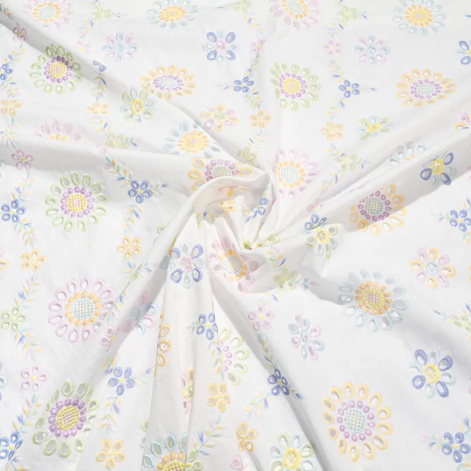 Pastel Floral Open Work Embroidered Pure Cotton