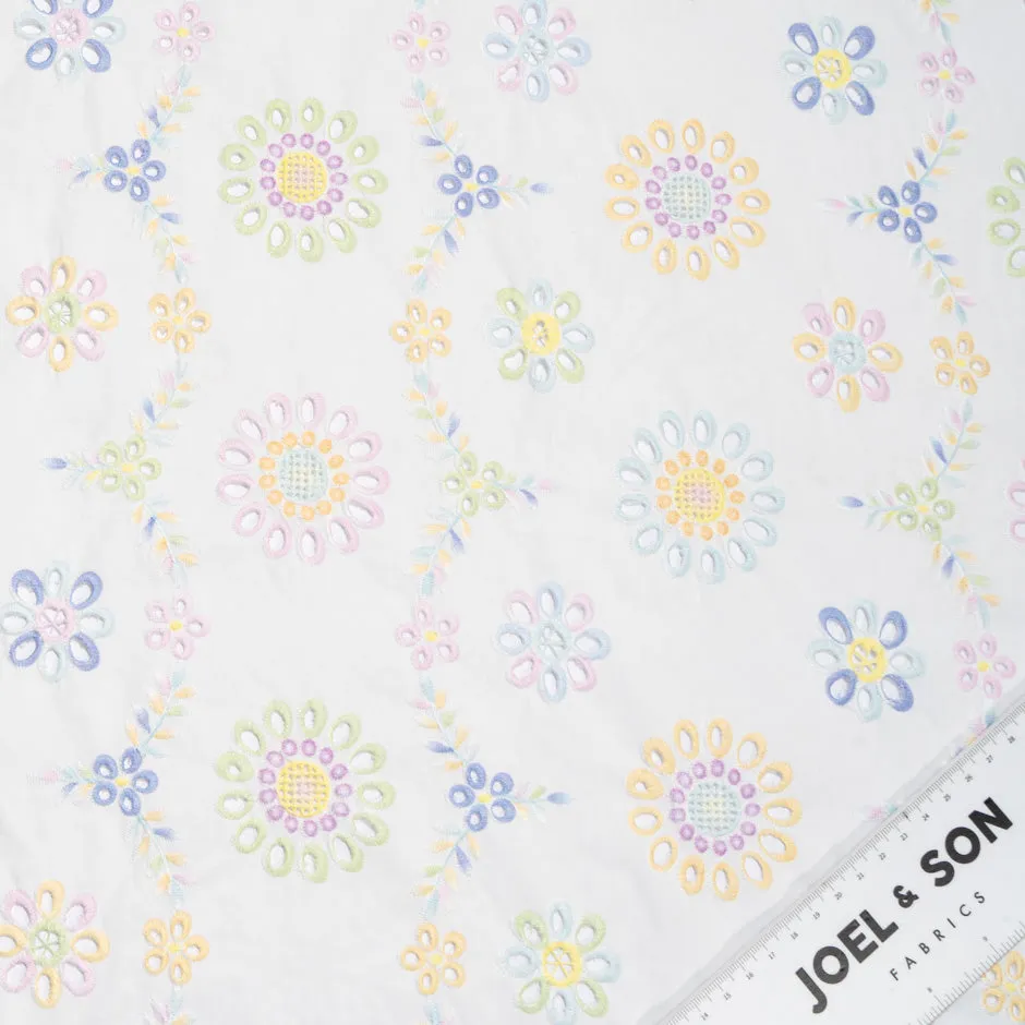 Pastel Floral Open Work Embroidered Pure Cotton