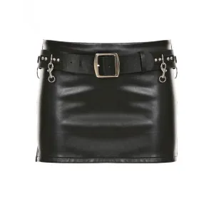 PU leather belt buckle mini skirt