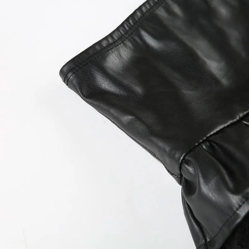PU leather lace patchwork ruched mini skirt